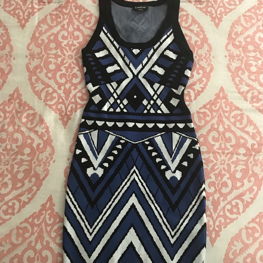 Black white and blue dress with back out details